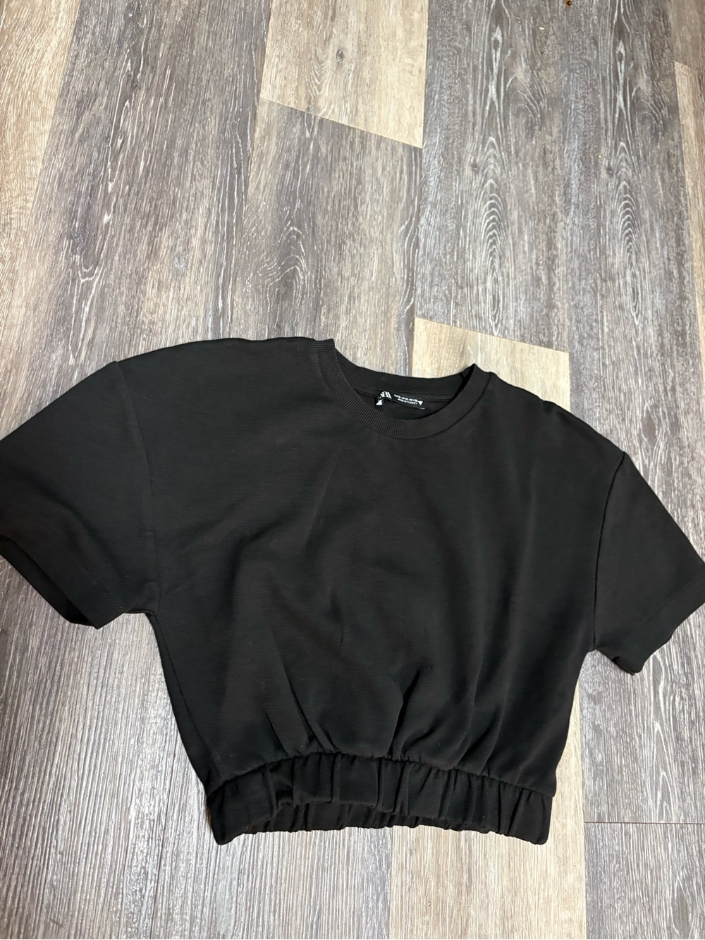 Zara Black Cropped Elastic-Hem Tee Streetwear Everyday wear